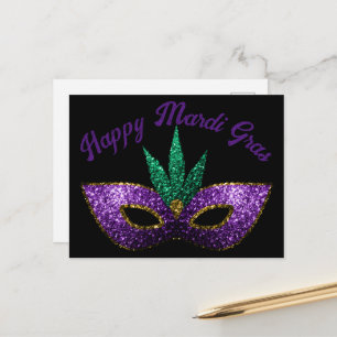 Postal Máscara Morado Verde Brillantes Feliz Mardi Gras