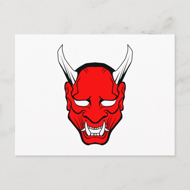Postal Máscara Roja Japonesa Hannya (Anverso)