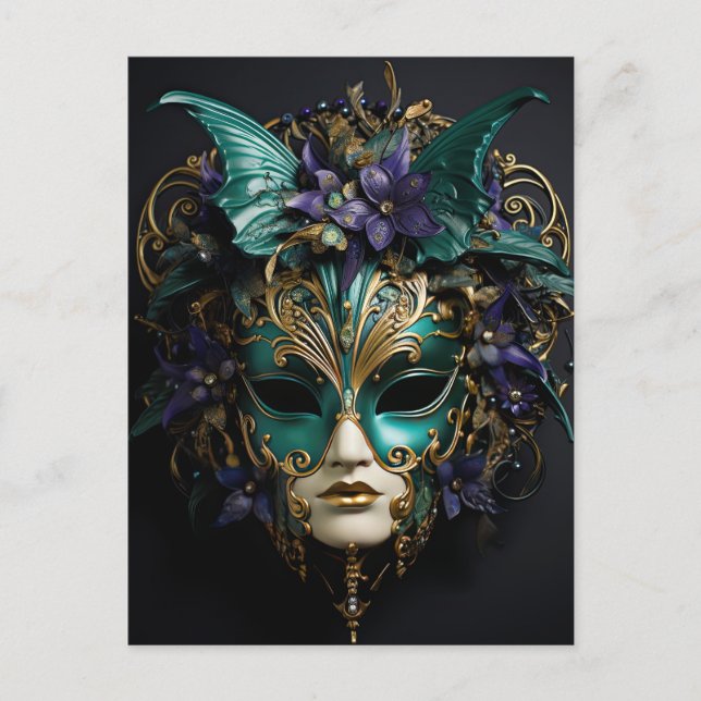 Postal Mascarada de Purple Aqua Mascarea Drama Mardi Gras (Anverso)
