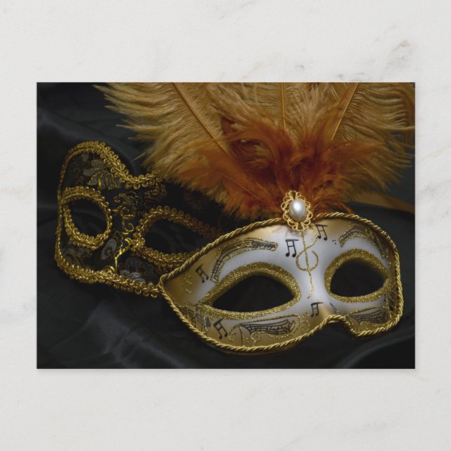 Postal Mascarada veneciana del carnaval de oro (Anverso)