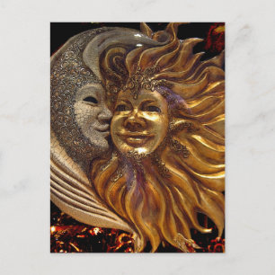 Postal Máscaras de carnaval de sol y luna italianas