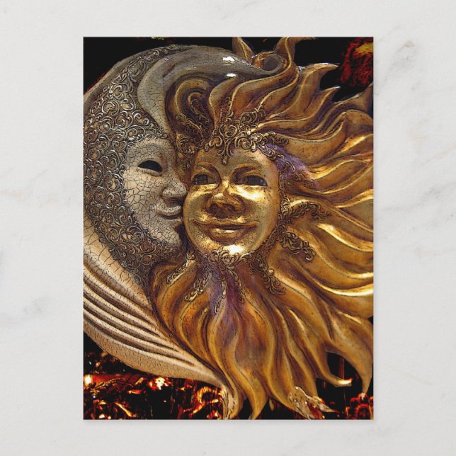 Postal Máscaras de carnaval de sol y luna italianas (Anverso)