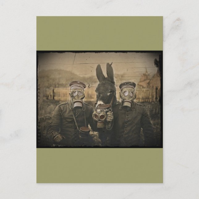 Postal Máscaras de gas y burro de los soldados (Anverso)