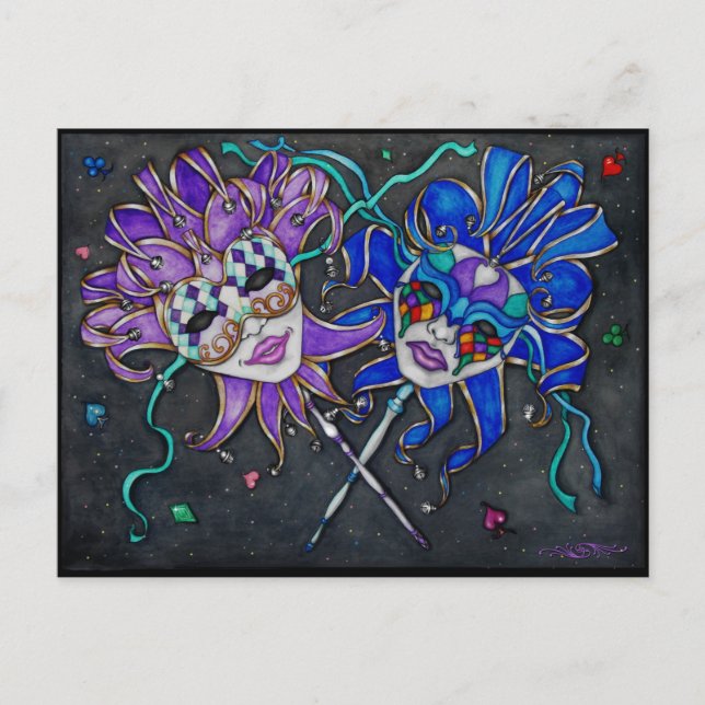 Postal Máscaras de Jester de Comedia/Tragedia (Anverso)