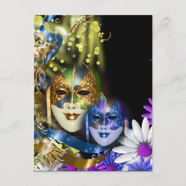 Postal Mascarillas venecianas de quinceanera de mascarada (Anverso)