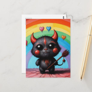 Postal Mascota Adorable Diablillo Arte de IA