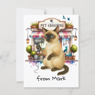 Postal Mascota de peluquería de gato Estilo de acuarela d