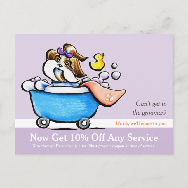 Postal Mascota móvil Grooming Shih Tzu Purple Coupon Mail (Anverso)
