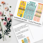 Postal Mascota sentada en casa sentada en casa lindo únic<br><div class="desc">Muestra tu estilo con este lindo diseño de casa dibujado a mano delante y detrás de la postal de marketing. Perfecto para huéspedes, servicios de vivienda, agentes inmobiliarios y corredores, prestamistas, intermediarios hipotecarios, mudanzas, diseñadores de interiores, puesta en escena de viviendas y otros en este campo. ¡Añade tu propio texto...</div>