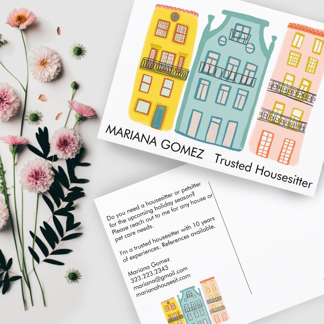 Postal Mascota sentada en casa sentada en casa lindo únic (House Sitting Pet Sitting Housesitter Cute Unique Marketing Mailer Real Estate Postcard)