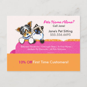 Postal Mascota Sitter Coupon Mailer Ad Yorkie Couch Pink