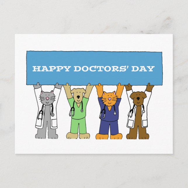 Postal Mascotas del Día del Médica Feliz (Anverso)