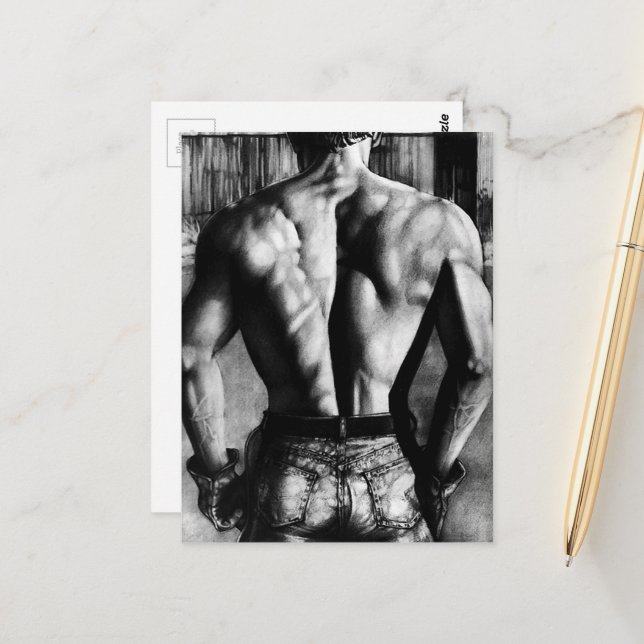 Postal Masculine Bodybuilder Tight Jeans Art (Anverso/Reverso In Situ)