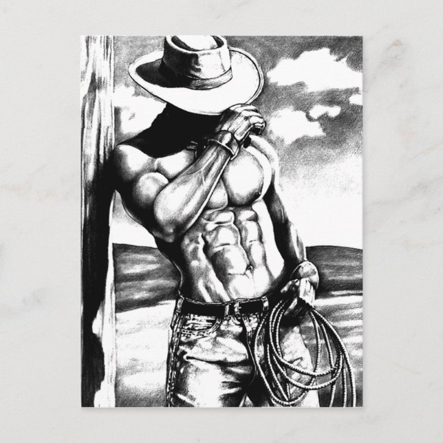 Postal Masculine Western Cowboy, Bella Artes de mano (Anverso)