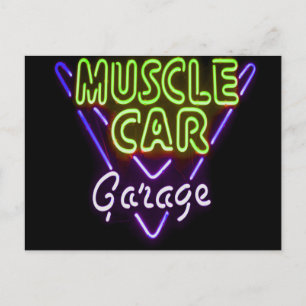 Postal Masculino Garaje Neon Rótulo Azul Verde