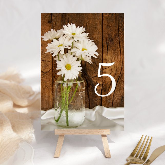 Postal Mason Jar and Daisies Country Wedding Table Number (Subido por el creador)