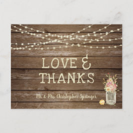 Postal Mason Jar Flowers Rústico Wood LOVE GRACIAS Boda
