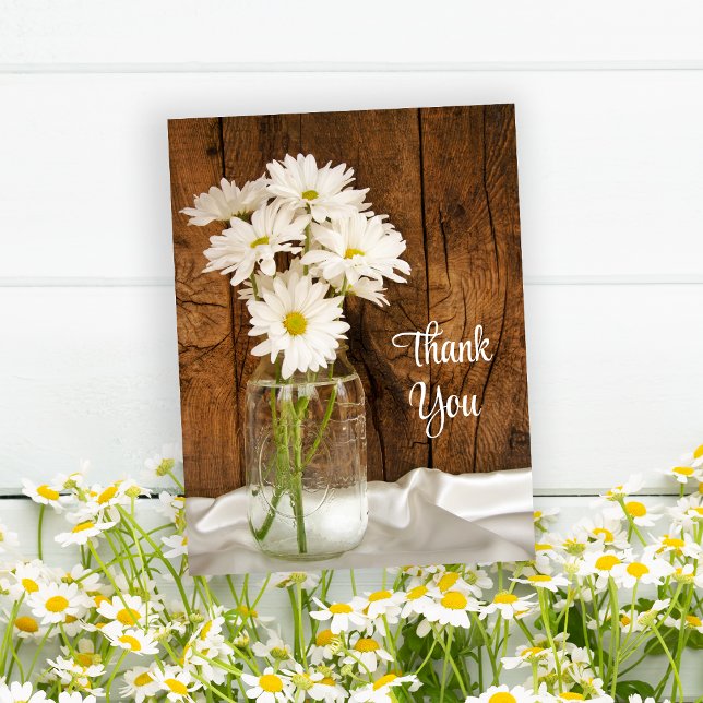 Postal Mason Jar White Daisies Barn Boda Gracias (Subido por el creador)