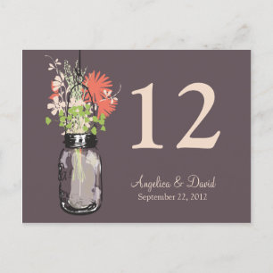 Postal Mason Jar & Wildflowers Table Card