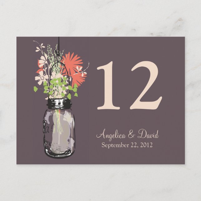 Postal Mason Jar & Wildflowers Table Card (Anverso)