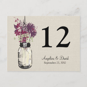 Postal Mason Jar & Wildflowers Table Card