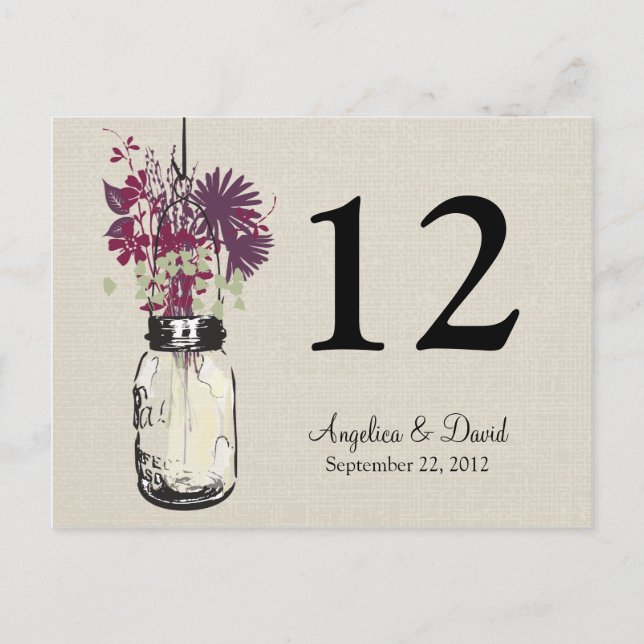 Postal Mason Jar & Wildflowers Table Card (Anverso)