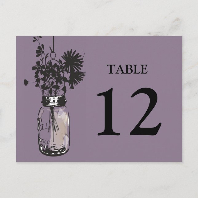 Postal Mason Jar & Wildflowers Table Card (Anverso)