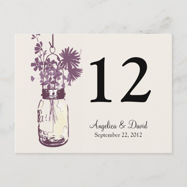 Postal Mason Jar & Wildflowers Table Card (Anverso)