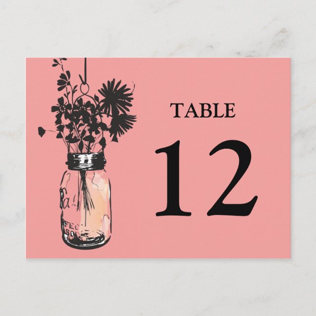 Postal Mason Jar & Wildflowers Table Card (Anverso)