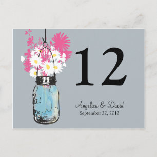 Postal Mason Jar & Wildflowers Table Card