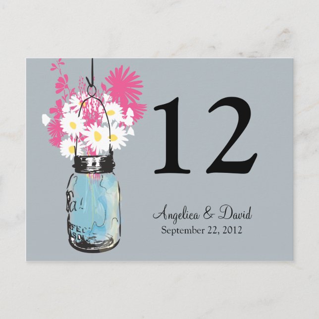 Postal Mason Jar & Wildflowers Table Card (Anverso)