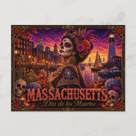 Postal Massachusetts Día de los Muertos Retro