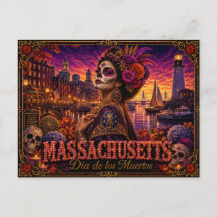 Postal Massachusetts Día de los Muertos Retro