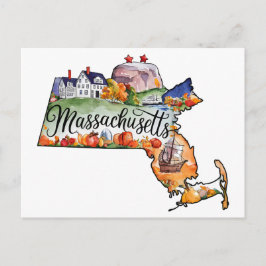 Postal Massachusetts EE. UU. Estado con forma vintage acu