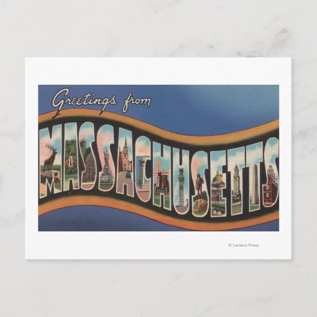 Postal Massachusetts - Escenas de letras grandes (Anverso)