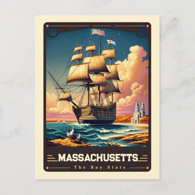 Postal Massachusetts | Vintage patriótico (Anverso)