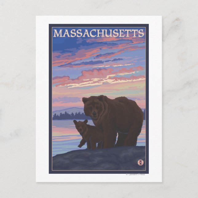 Postal MassachusettsBear y Cub (Anverso)