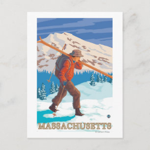 Postal MassachusettsSkier con esquís
