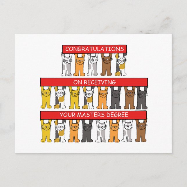 Postal Máster Grado Felicitaciones Personalizados Gatos (Anverso)