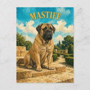 Postal Mastín, Arte de Perro de Acuarela Vintage