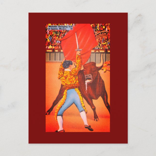 Postal Matador con Cabo Rojo y Toro Cargador, Juárez (Anverso)