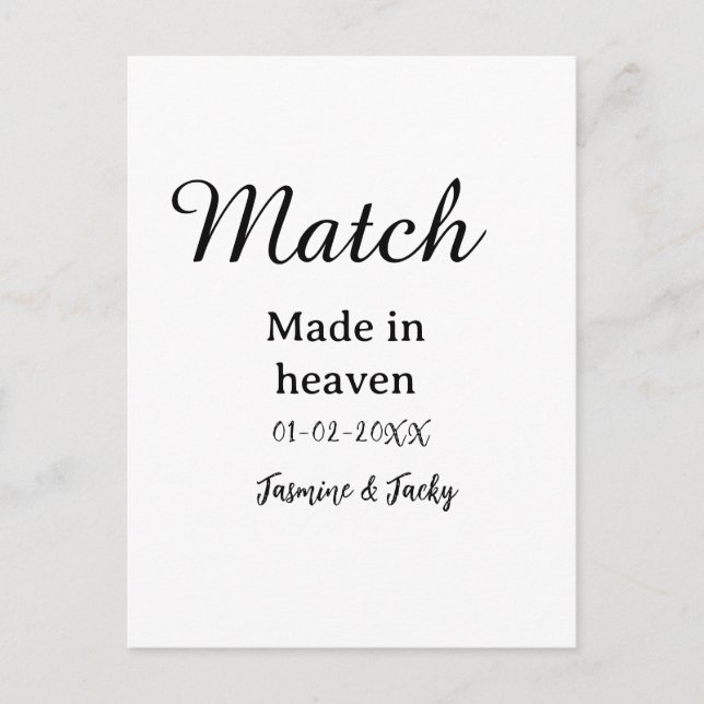 Postal Match made in heaven add name date simple calligra (Anverso)