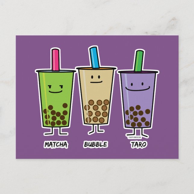 Postal Matcha boba té leche bebida verde Taro tapioca Jap (Anverso)