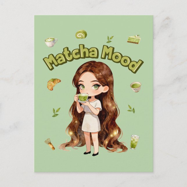 Postal Matcha Mood Aesthetic Design Cute Green Tea Vibes (Anverso)