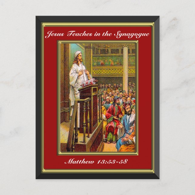 Postal Mateo 13:53-58 Jesús enseña en la sinagoga Re (Anverso)