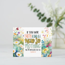 Postal Mateo 17:20 Fe como verso de la biblia de semillas