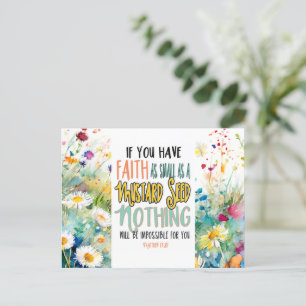 Postal Mateo 17:20 Fe como verso de la biblia de semillas