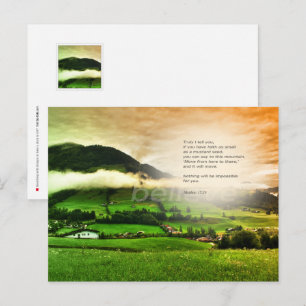 Postal Mateo 17:20 Mover montañas biblia verso puesta de 