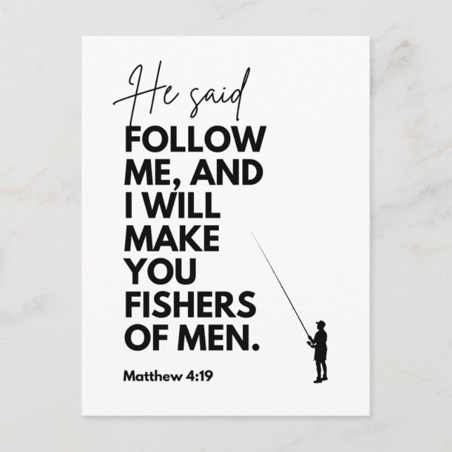 Postal Mateo 4:19 Pescadores de Hombres Versículo Bíblico (Anverso)