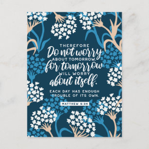 Postal Mateo 6:34 Verso de la Biblia